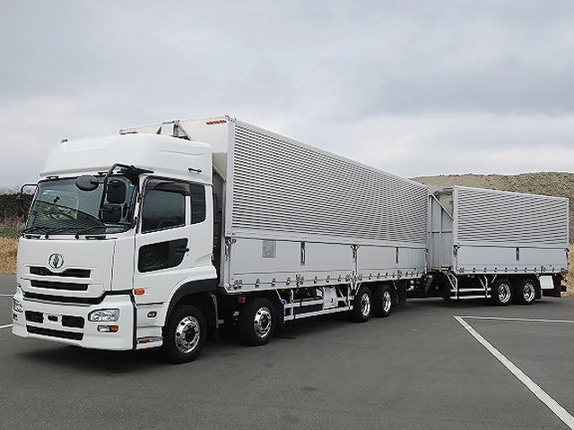 [Set sale] 2012 UD Trucks Quon, large aluminum wing, full wing trailer, load capacity 13.5t+13.8t (trailer side), 4-axle low floor, rear air suspension, high roof, retarder, 410 horsepower, aluminum wheels 