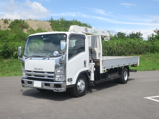 [Vehicles for lease only] 2009 Isuzu Elf Flatbed with small crane, wide and extra long, 4-stage UNIC, 2.93 ton lift, radio-controlled, hook-in [medium-sized license required *excluding 5 ton limited]