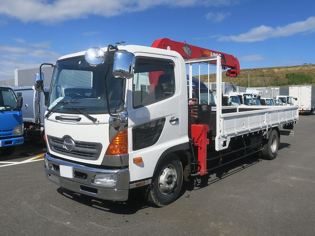 [Vehicles for lease only] 2011 Hino Ranger, flatbed with medium-sized crane, 5400 standard, 4-speed UNIC, hook-in, radio-controlled