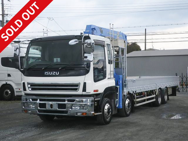 2006 Isuzu Giga with large crane, aluminum block, 3-way opening, 4-axle low bed, Tadano 4-stage boom, hook-in, radio-controlled aluminum wheels ★Approximately 460,000 km on the meter! ★