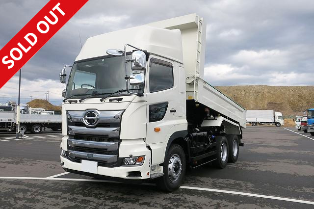 Lease up now! 2018 model Hino Profia large dump truck with L-gate (F-gate) Kyokuto Kaihatsu 5100 body, electric cobo lane, high roof, dealer inspection record book included