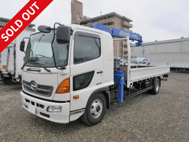 2015 model! Hino Ranger crane with 4-stage hook-in radio control ★ Standard ★ Wooden flat body ★ Short-term lease available