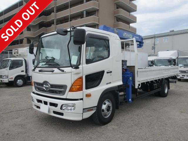 2015 Hino Ranger with crane, 4-stage hook-in, radio-controlled ★Standard★Wooden body★Short-term lease available