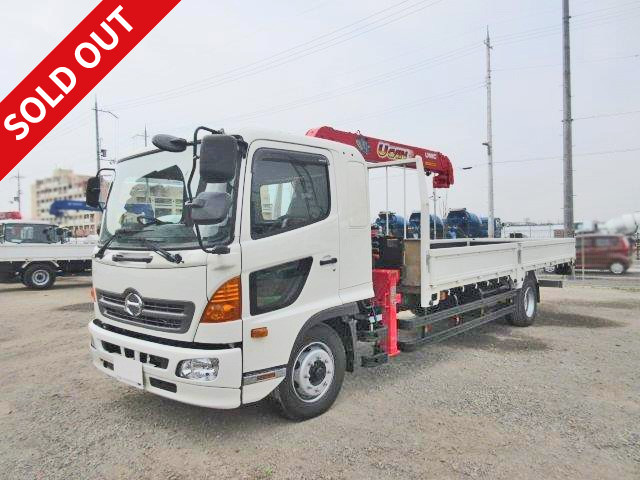 2015 Hino Ranger wooden flatbed with extra-ton crane, Furukawa Unic 4-stage, hook-in, 2.93t lifting radio-controlled vehicle available for lease!