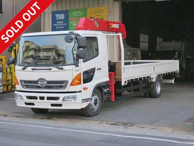 2017 model Hino Ranger, extra-ton flatbed truck, 7.3t capacity, with crane, Furukawa Unic 5-stage, hook-in, radio-controlled