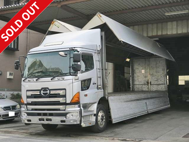 2004 Hino Profia with high floor, two front axles, large aluminum wing, rear air suspension, and aluminum wheels!