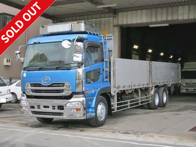 2007 Nissan UD Quon, high-floor, 2 rear axles, large flatbed, 5-way open aluminum block, 13t loading capacity! Rear air suspension, 410hp horsepower, retarder included