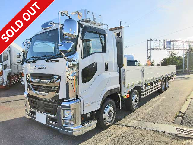 [Lease de Sugu Nori exclusive] 2017 model Isuzu Giga, large flatbed body with 5-way opening, aluminum block, low-floor 4-axle, 14.1t load capacity, rear air suspension, retarder included