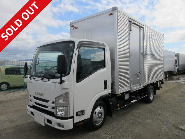 2017 Isuzu Elf 2t aluminum van, standard long, with combination gate [inner length of cargo bed 454cm], fully low floor, side door, available for rental