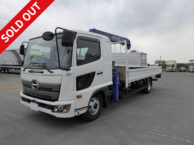 [For rental only] [New model] 2018 model Hino Ranger medium-sized truck with crane, wooden flat body, wide, Tadano 4-speed, hook-in, radio-controlled