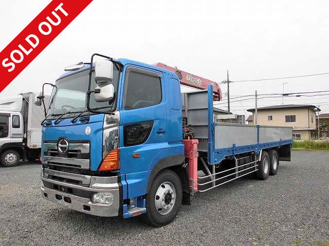 2005 Hino Profia Flatbed with large crane, aluminum block 5-way opening, high-floor 3-axle, Furukawa Unic 3-stage boom, hook-in, 2 differentials, retarder, with preliminary inspection