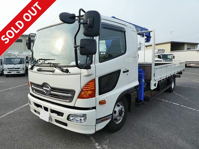 2017 Hino Ranger, medium-sized crane, wooden flat body, cold weather specification, wide, Tadano, 240 horsepower, hook-in, radio control included [Maintenance inspection record book included!]