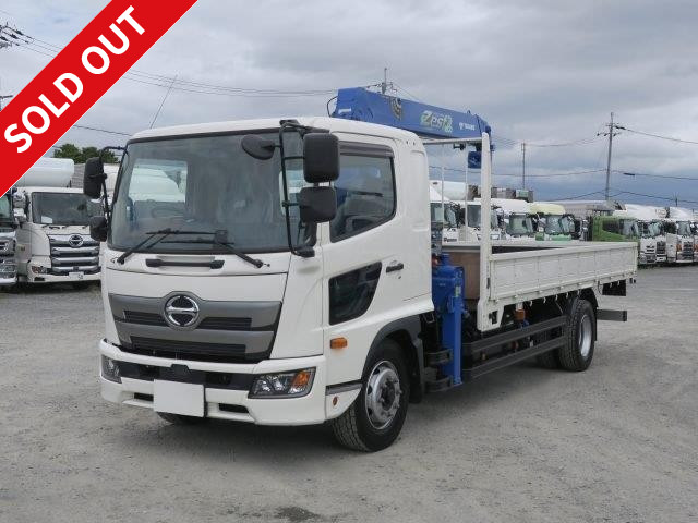 Now on lease! 2018 model Hino Ranger, extra-ton flatbed with crane, Tadano 4-stage, 2.93 ton lift, radio-controlled