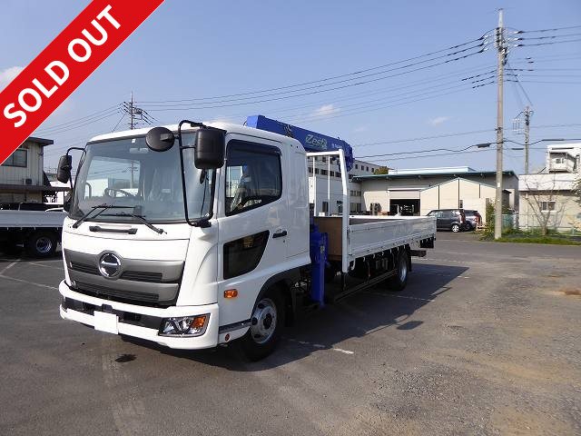 [For rental only] [New model] 2018 model Hino Ranger medium-sized truck with crane, wooden flat body, wide, Tadano 4-speed, hook-in, radio-controlled