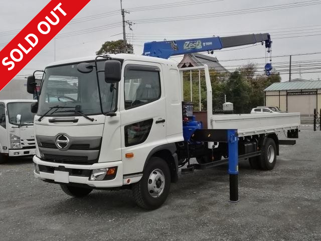 [Lease de Sugu Nori exclusive] <<New model>> 2018 model Hino Ranger, medium-sized crane with standard wooden body, Tadano 4-stage boom, hook-in and radio control included