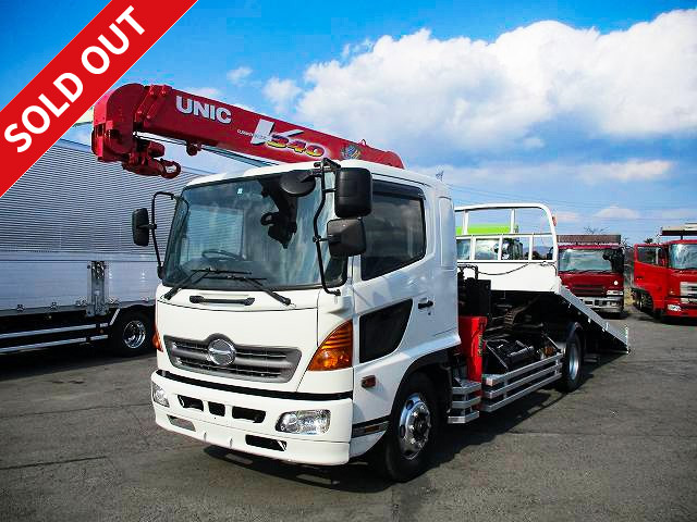 2004 model Hino Ranger self-loader with extra-ton crane, Furukawa Unic 3-stage boom, 2.93t lifting, hook-in, winch included, vehicle inspection valid until January 2020