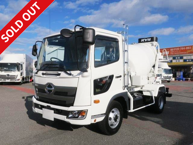 [Lease de Sugu Nori exclusive] <<New model>> 2019 model Hino Ranger Medium-sized concrete mixer truck Manufactured by Kayaba (KBY) Drum capacity 3.0m3 Bedless, ETC