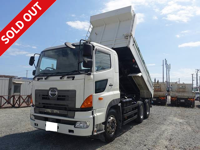 Now on lease! 2017 Hino Profia large dump truck with high floor and two rear axles, Kyokuto Kaihatsu 5100 body, two differentials, reinforced square bottom, one-way opening, electric cobo lane, dealer inspection record book included