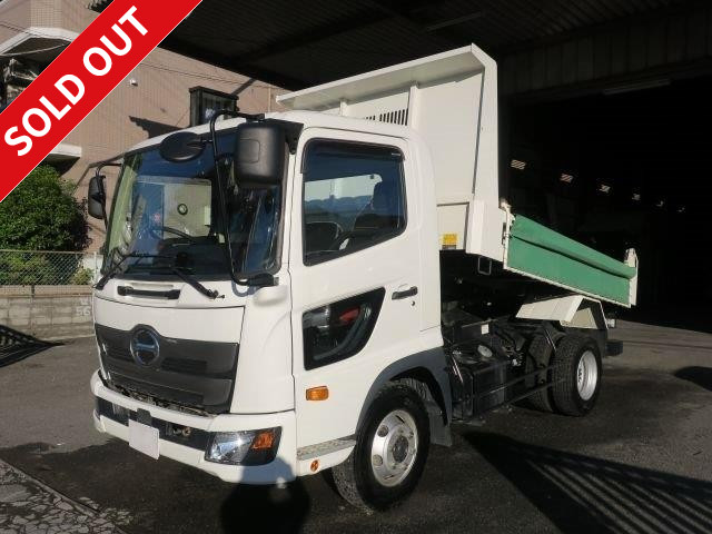 Now available for rental: 2018 Hino new Ranger medium-sized dump truck, manufactured by Kyokuto Kaihatsu, one-way opening, bedless, with manual cobo lane, and dealer inspection record book included