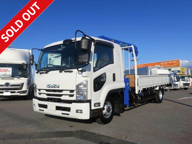 2019 Isuzu Forward, flatbed with medium-sized crane, wide body, Tadano 4-stage boom, inner dimension 5500mm, hook-in and radio control included 