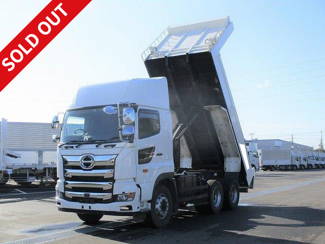 Now on lease! 2018 model Hino Profia large dump truck, Kyokuto Kaihatsu 5300 body, 8.9t load capacity, high roof, chrome-plated cab, retarder, electric cobo lane, dealer inspection record book included