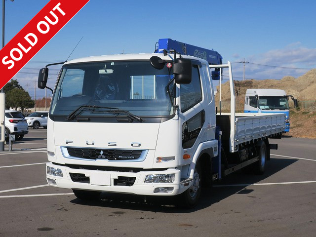 Reiwa 1 model Mitsubishi Fuso Fighter, wide flatbed with medium-sized crane, Tadano 4-stage boom, 240 horsepower, hook-in and radio control included