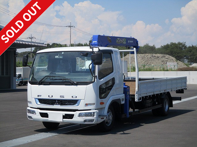 Reiwa 1 model Mitsubishi Fuso Fighter, wide flatbed with medium-sized crane, Tadano 4-stage boom, 240 horsepower, hook-in and radio control included