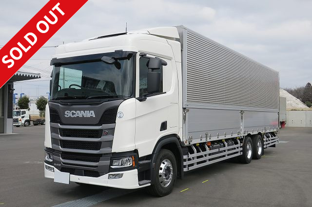 Reiwa 1 model Scania R series, large aluminum wing, high floor 3 axle, all-wheel air suspension, high roof, retarder, 9 pairs of internal hooks 