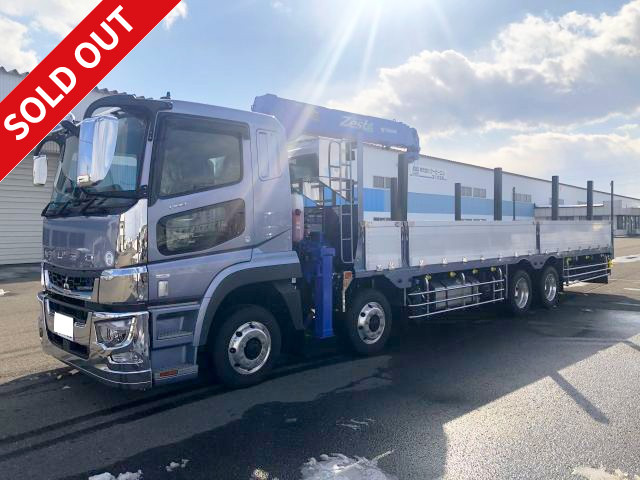 Mitsubishi Fuso Super Great 2020 model with large crane, Tadano 4-stage boom, 7-way opening, aluminum block, 4-axle low-floor Pro specification package, aluminum wheels installed ★Inspection valid until February 2022★ 