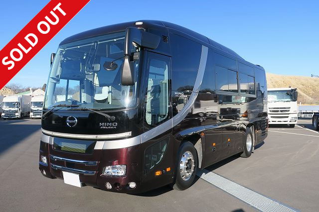 [Price reduced] Lease-up vehicle! 2019 model Hino Selega large bus, high-decker short type, 29-seater, salon specification, reclining seats, mirror and glass heater, dealer inspection record book included