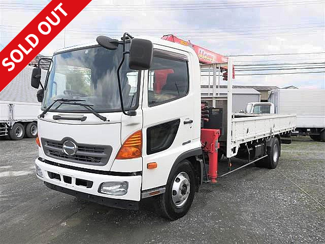 2014 Hino Ranger flatbed with medium-sized crane, Furukawa Unic, 4-stage boom, hook-in, radio control, shift automatic, actual mileage of approximately 47,000 km!