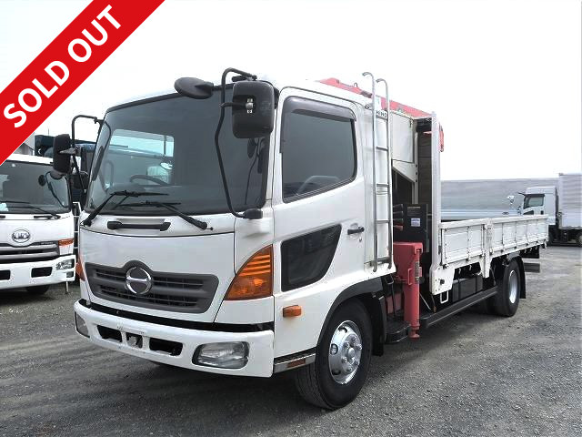 2010 model Hino Ranger Flatbed with medium-sized crane Furukawa Unic 3-stage boom 2.9t lifting hook-in, radio control, bed included ★Crane same year★