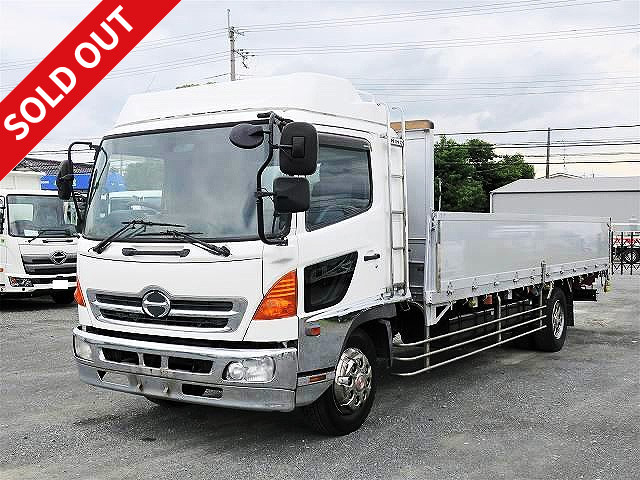 2005 Hino Ranger, heavy-duty flatbed, aluminum block, 3-way opening, 6500 wide, 270 horsepower, retarder, 13 pairs of internal hooks, 6 stanchions included ★Approximately 479,000 km on the meter! ★