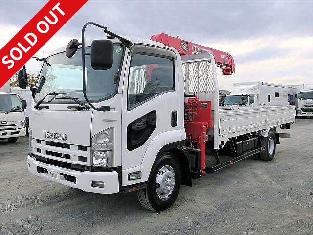 2008 Isuzu Forward, flatbed with medium-sized crane, 3-way opening, Furukawa Unic 3-stage boom, 2.93t lifting, hook-in and radio control included ★Approximately 76,000km on meter! ★