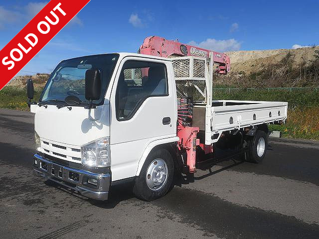 2008 Isuzu Elf 3t crane with flatbed body, standard semi-long, cargo bed length 371cm, Furukawa Unic 3-stage boom, 2.63t lifting, hook-in, radio-controlled [medium-sized license required *excluding 5t limited] 