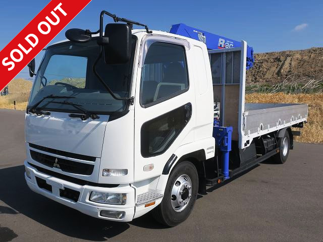 2007 Mitsubishi Fuso Fighter, flatbed body with medium-sized crane, aluminum block, 3-way opening, Tadano 4-stage boom, hook-in, radio-controlled ★ Actual mileage on the meter: approx. 80,000 km! ★