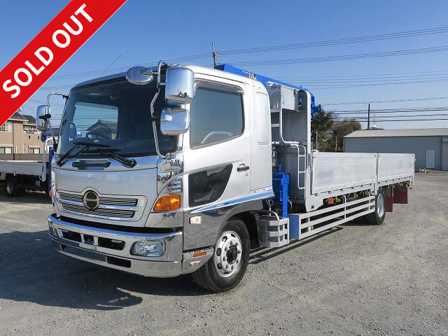 2008 Hino Ranger, extra-ton, flatbed aluminum block with crane, cargo bed length 657cm, wide width, 5-way opening, 7.1t load, Tadano 4-stage boom, hook-in, radio-controlled, rear air suspension