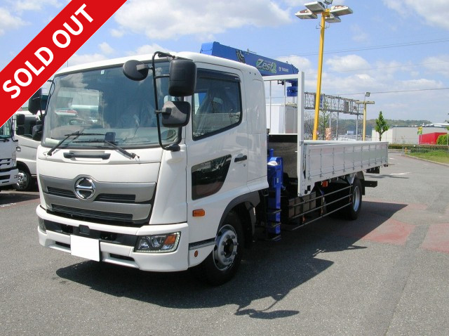 Reiwa 1 model Hino Ranger, extra-ton, flatbed with crane, Tadano 4-stage boom, inner dimension 5500mm wide, 240 horsepower, 2.93t lifting capacity, hook-in and radio control included