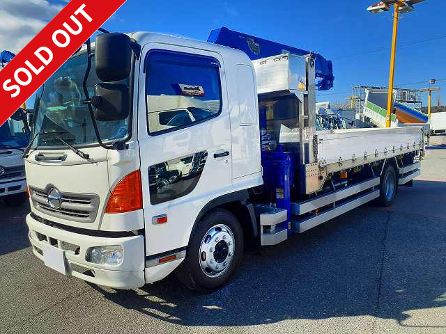 2007 Hino Ranger, heavy-duty crane attached, flatbed aluminum block, semi-wide, inside width 223cm, 3-way opening, Tadano 5-stage boom, radio-controlled, hook-in, rear air suspension, retarder, 270 horsepower *Actual mileage on meter: approx. 270,000km/vehicle inspection valid until October 2013*