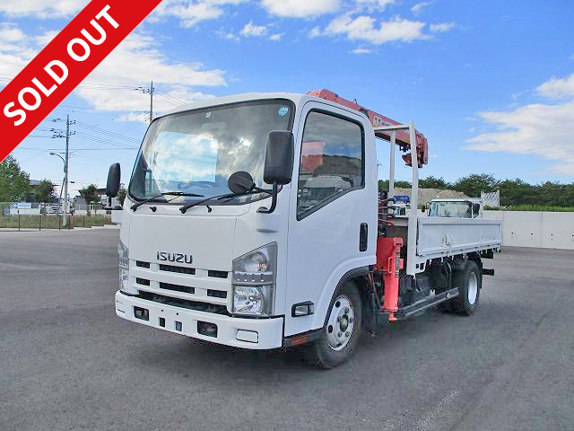 2009 model Isuzu Elf Flatbed with small crane, Furukawa Unic 4-stage boom, hook-in, radio-controlled, 2.6t lifting, approx. 46,000km