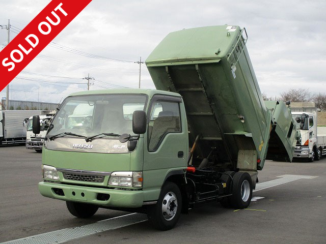 2004 model Isuzu Elf small dump truck, Shinmaywa-made, 6.4m3 capacity, rotating type  