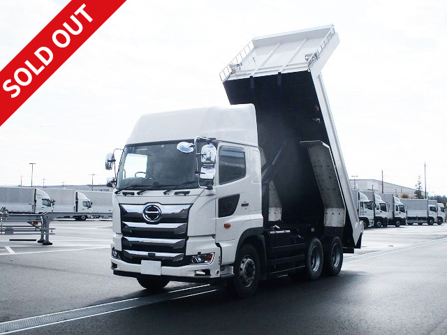 Now on lease! 2018 model Hino new Profia large dump truck, Kyokuto Kaihatsu Kogyo 5300 body, 8.9t load capacity, high roof, chrome-plated cab, retarder, electric cobo lane, dealer maintenance inspection record book included