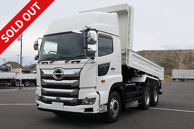 Lease up now! 2018 model Hino Profia large dump truck with L-gate (F-gate) Kyokuto Kaihatsu 5100 body, electric cobo lane, high roof, dealer inspection record book included