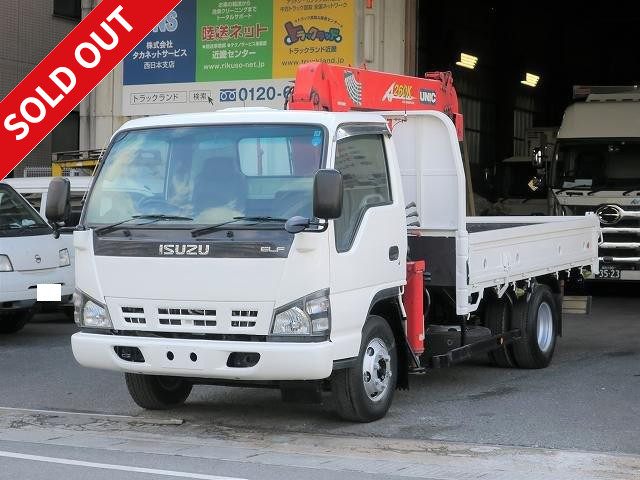 2007 Isuzu Elf, flatbed with small crane, wide, Furukawa Unic 5-stage boom, hook-in, radio-controlled, 2.63t lifting capacity 