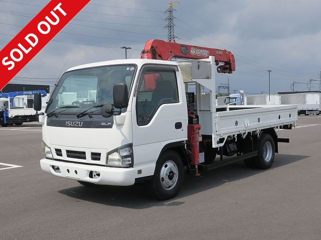 [Price reduced!] 2005 Isuzu Elf 2t crane attached flatbed wide Furukawa Unic 3-stage boom hook-in radio control attached 2.9t lifting capacity