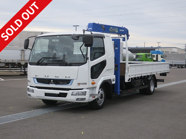 Mitsubishi Fuso Fighter, 2020 model, flatbed with medium-sized crane, wide, Tadano 4-stage boom, high jack specification, hook-in and radio control included