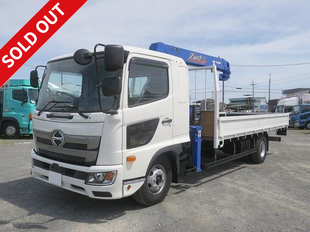 [Vehicle for lease only] Reiwa 3 model Hino Ranger with medium-sized crane, 3-way opening, 5500 wide, Tadano 4-stage boom, 2.93t lifting, square feet, hook-in, radio-controlled