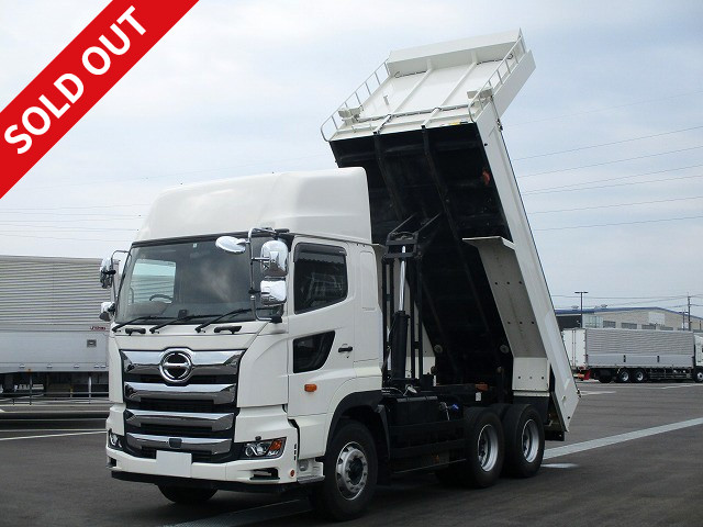 Lease up now! 2018 model Hino Profia large dump truck with L-gate (F-gate) Shinmaywa 5100 body and high roof with dealer inspection record book 