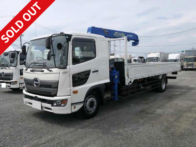 Reiwa 1 model Hino Ranger, extra-ton, flatbed with crane, Tadano 4-stage boom, inner dimensions 6500mm wide, 240 horsepower, 2.93t lifting capacity, hook-in and radio control included