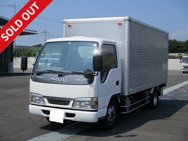 2004 Isuzu Elf small aluminum van, 2-ton capacity, with combination gate, 3-stage lashing rails, fully low-floor